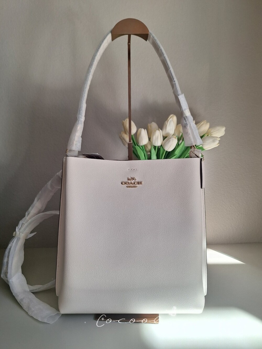 NWT Coach Large Mollie Bucket Shoulder Bag Chalk White Leather CA214